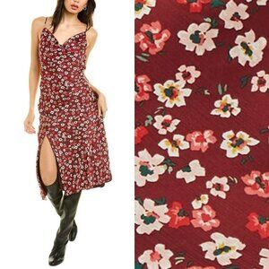 BCBGeneration Cowl Neck Ruched Slip Dress Midi Floral Print Rhubarb Sleeveless